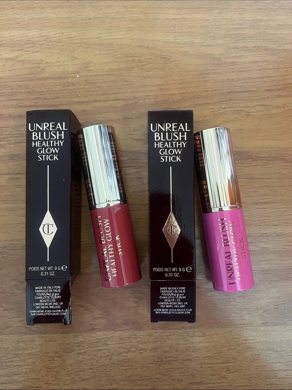 Charlotte Tilbury Unreal Lip+Cheek Glow Blush Sticks — Pinky Glow & Cherry Glow